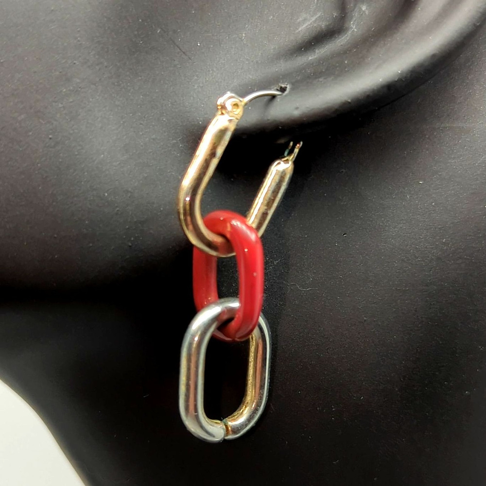 Vintage Chain Link Earrings | 2” Drop | Red Resin